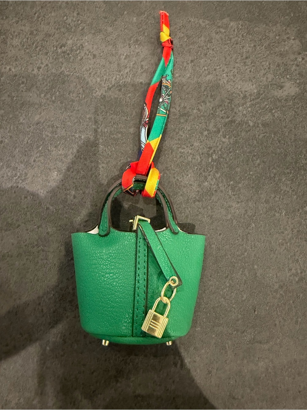 Green Mini Bucket Bag with Gold Lock - ear pods case to attach to purse